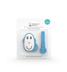 Matchstick Monkey Soother Clip Flat Monkey Teether Blue