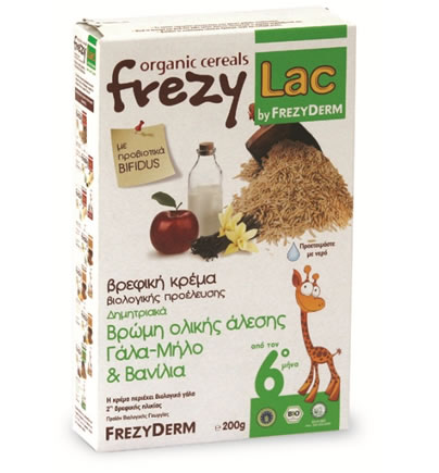 Frezylac Organic Cereals Βρώμη Ολικής Άλεσης Γάλα - Μήλο Βανίλια 200 gr