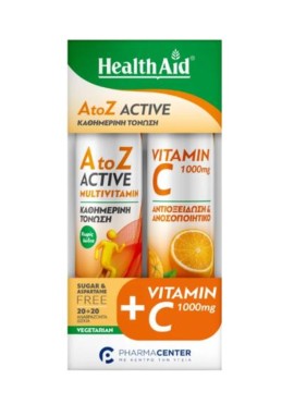 HealthAid Α ΤΟ Ζ ΑCTIVE Multivitamis+Q10 -Tutti Frutti 20 tabs+ Vitamin C 1000mg Πορτοκάλι 20 tabs