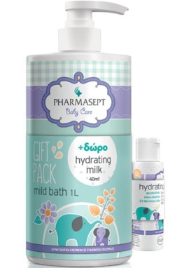 Pharmasept Πακέτο Προσφοράς με Baby Care Mild Bath Απαλό Βρεφικό Αφρόλουτρο, 1lt & Δώρο Baby Care Hydrating Milk Ενυδατικό Γαλάκτωμα, 40ml, 1σετ
