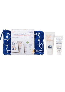 Korres Promo Hydrating & Protective Suncare Ritual Υψηλή Αντηλιακή Προστασία με Yoghurt Αντηλιακή Κρέμα Προσώπου SPF50, 50ml, Greek Yoghurt Αφρώδης Κρέμα Καθαρισμού με Προβιοτικά, 20ml & Δώρο Naked Summers x Korres Νεσεσέρ, 1τεμ, 1σετ