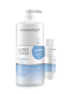 Pharmasept Hygienic Promo με Shower Gel Αφρόλουτρο για Σώμα, Πρόσωπο & Ευαίσθητη Περιοχή, 1l & Ultra Hydra Eνυδατικό Γαλάκτωμα, 80ml, 1σετ