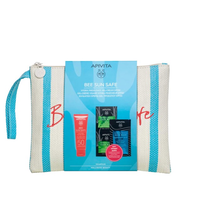 Apivita Set Bee Sun Safe Hydra Fresh Face Gel Cream SPF50 50ml + Δώρο Express Beauty Face Mask Aloe 2x8ml + Express Beauty Hair Mask με Υαλουρονικό Οξύ 20ml