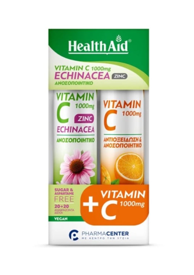 Health Aid Vitamin C 1000mg plus Echinacea 20tabs & Vitamin C 500mg 20tabs