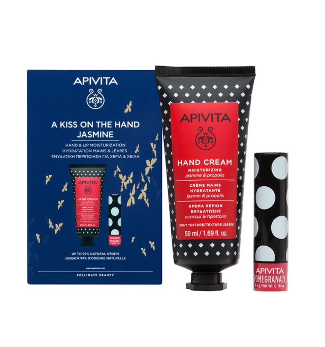 Apivita A Kiss On The Hand Jasmine Κρέμα Χεριών Ενυδάτωσης 50ml & Lipcare Με Ρόδι 4,4gr