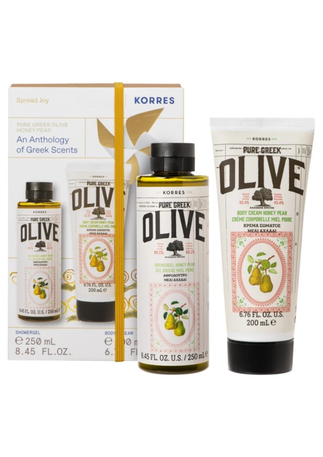 Korres Promo Olive Αχλάδι Renewing Body Cleanser, 250ml & Body Smoothing Milk, 200ml