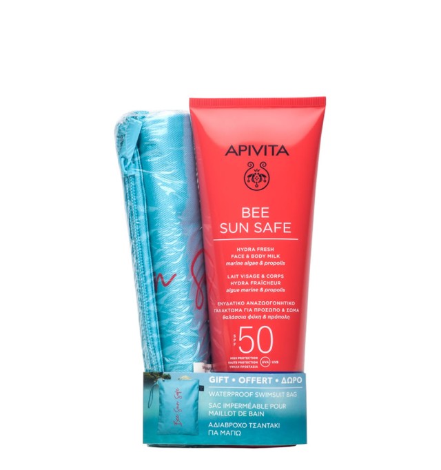 Apivita Set Bee Sun Safe Hydra Fresh Face & Body Milk SPF50 με Θαλάσσια Φύκη & Πρόπολη 200ml + Δώρο Αδιάβροχο Τσαντάκι για Μαγιό 1τμχ