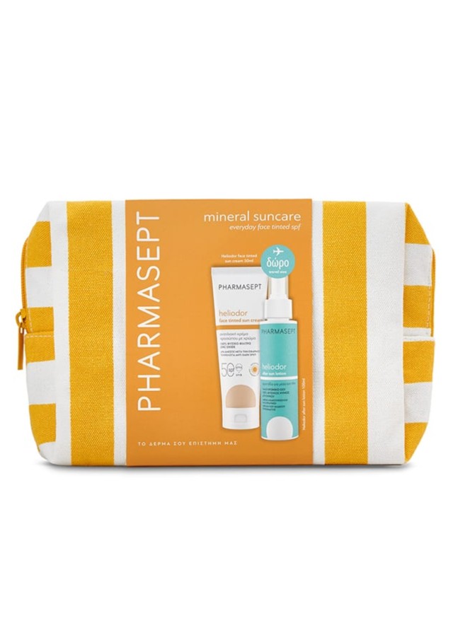 Pharmasept Promo Heliodor Face Tinted Sun Cream Αντηλιακή Κρέμα Προσώπου με Χρώμα SPF50, 50ml & Travel Size Heliodor After Sun Lotion Γαλάκτωμα Προσώπου-Σώματος για Μετά την Έκθεση στον Ήλιο, 100ml & Νεσεσέρ, 1τεμ, 1σετ