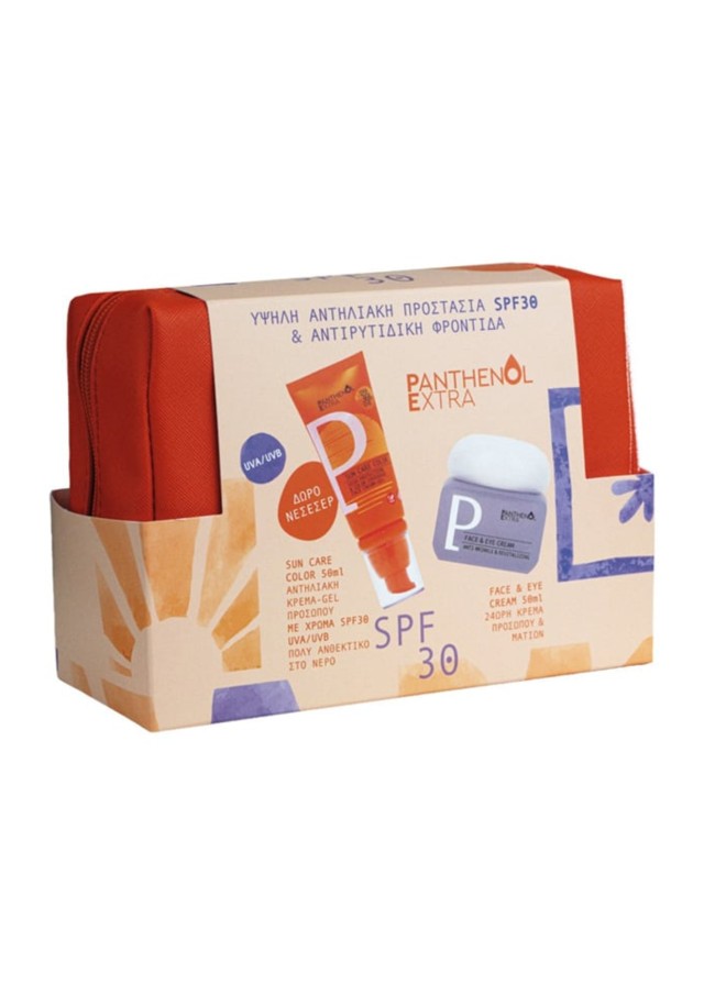 Panthenol Extra Promo Summer Glow Routine Aντηλιακό Προσώπου με Χρώμα SPF30, 50ml, 24ωρη Κρέμα Προσώπου & Ματιών, 50ml & Δώρο Νεσεσέρ, 1τεμ, 1σετ