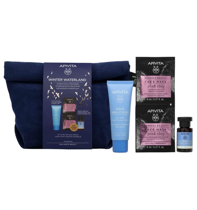 Apivita Πακέτο Winter Waterland Aqua Beelicious Comfort Hydrating Cream Light Texture 40ml & Gentle Cleansing Face Mask Pink Clay 2x8ml & Aqua Beelicious Hydrating Toner 20ml & Νεσεσέρ