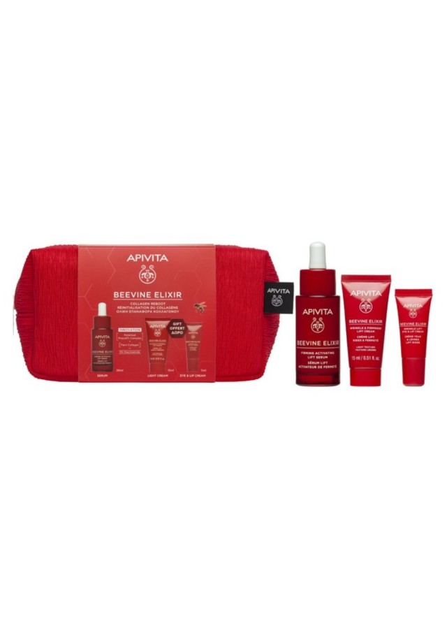 Apivita Beevine Elixir Promo Pack με Ορό Ενεργοποίησης Σύσφιξης, 30ml & Δώρο Αντιρυτιδική Κρέμα για Σύσφιξη & Lifting Ελαφριάς Υφής, 15ml, Αντιρυτιδική Κρέμα Lifting για τα Μάτια & τα Χείλη, 5ml & Νεσεσέρ, 1τεμ, 1σετ