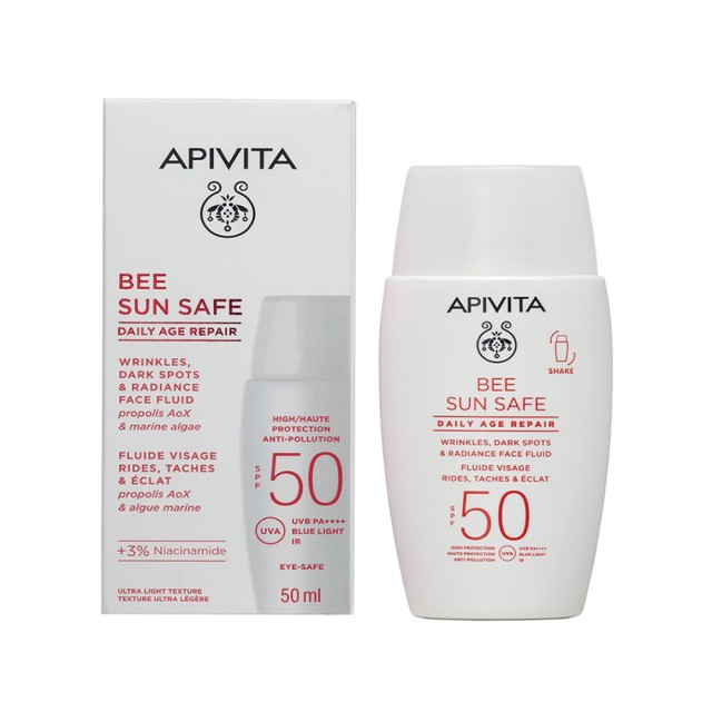 Apivita Bee Sun Safe Daily Age Repair Dry Touch Λεπτόρευστη Κρέμα Προσώπου κατά των Πανάδων & Ρυτίδων SPF50, 50ml