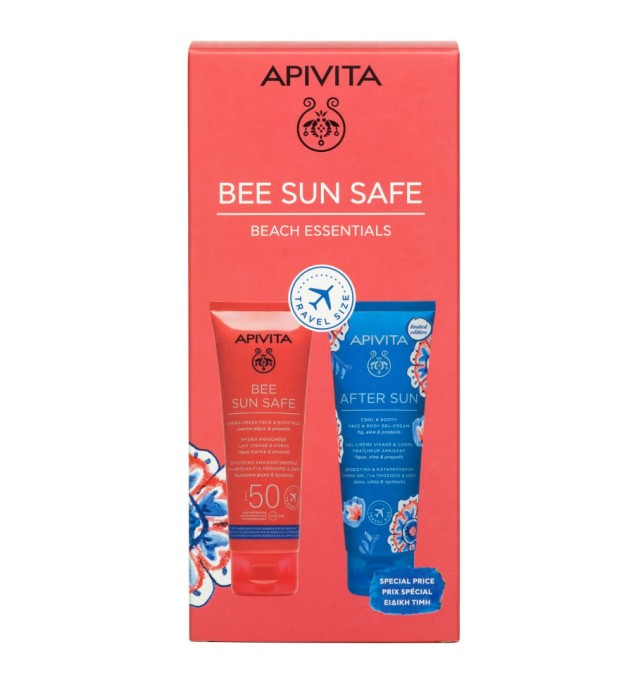 Apivita Bee Sun Safe Beach Essentials Promo Bee Sun Safe Ενυδατικό Αναζωογονητικό Γαλάκτωμα για Πρόσωπο & Σώμα SPF50, 100ml & After Sun Δροσιστική & Καταπραϋντική Κρέμα-Gel για Πρόσωπο & Σώμα, 100ml, 1σετ