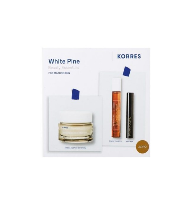 Korres Skincare Set Με Λευκή Πεύκη Κρέμα Ημέρας Αναπλήρωσης Όγκου 40ml &Eau De Toilette Cashmere Kumquat 10ml & Volcanic Minerals Drama Volume Μάσκαρα 4ml