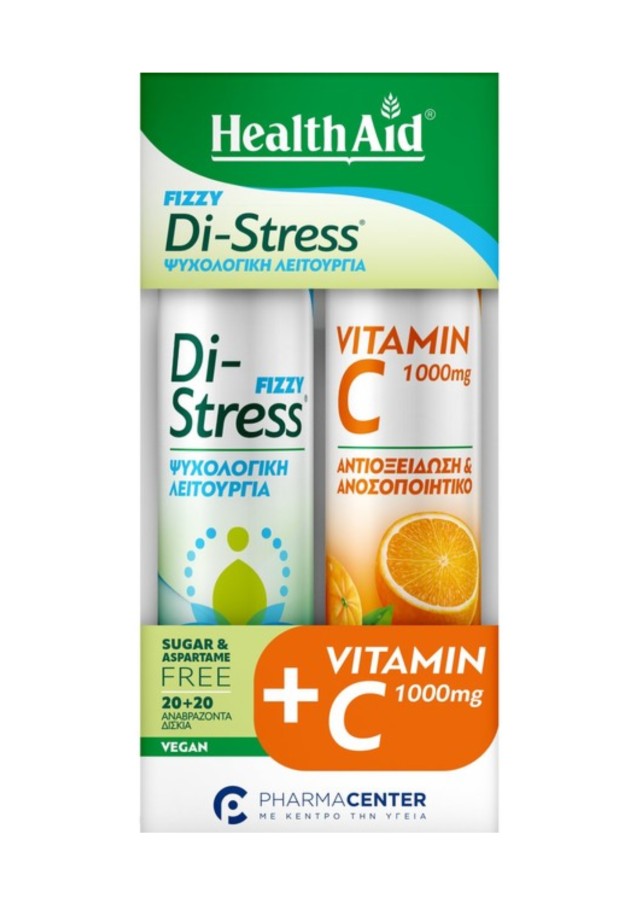 Health Aid Promo Fizzy Di-Stress, 20 Αναβράζοντα Δισκία & Vitamin C 1000mg, 20 Αναβράζοντα Δισκία
