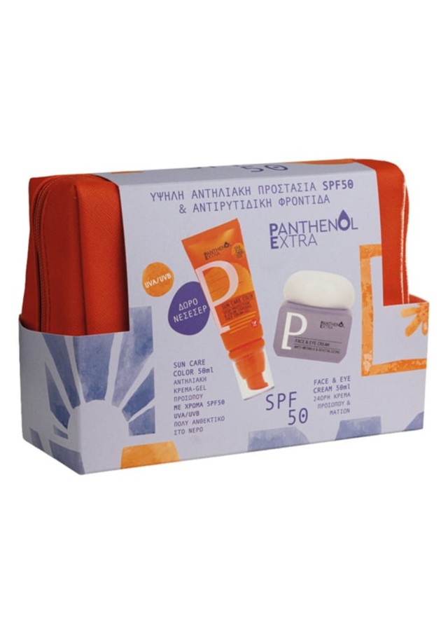Panthenol Extra Promo Summer Glow Routine Aντηλιακό Προσώπου με Χρώμα SPF50, 50ml, 24ωρη Κρέμα Προσώπου & Ματιών, 50ml & Δώρο Νεσεσέρ, 1τεμ, 1σετ
