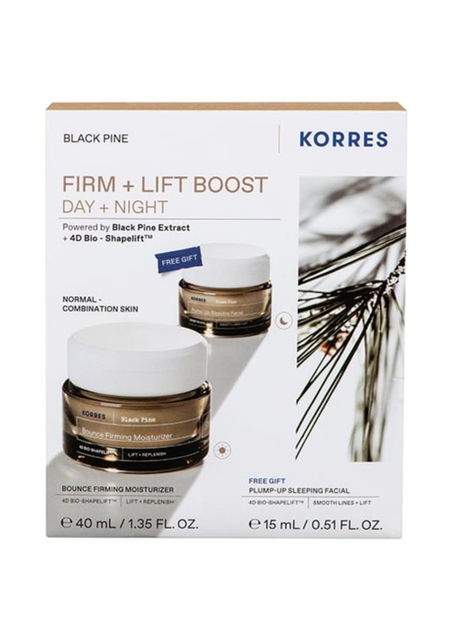 Korres Promo Black Pine Bounce Firming Moisturizer Σύσφιξη & Lifting Κρέμα Ημέρας, 40ml & Free Plump-Up Sleeping Facial Σύσφιξη & Lifting Κρέμα Νύχτας, 15ml, 1σετ