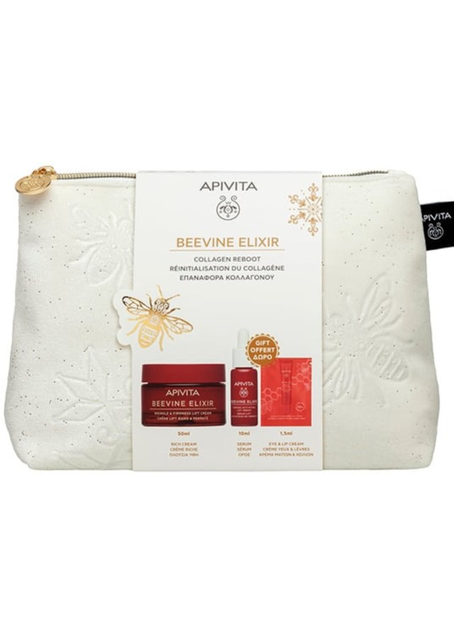 Apivita Promo Beevine Elixir με Αντιρυτιδική Κρέμα Πλούσιας Υφής για Σύσφιξη & Lifting, 50ml & Δώρο Ορός Σύσφιξης, 10ml, Κρέμα για Μάτια & Χείλη, 1.5ml & Νεσεσέρ, 1τεμ, 1σετ