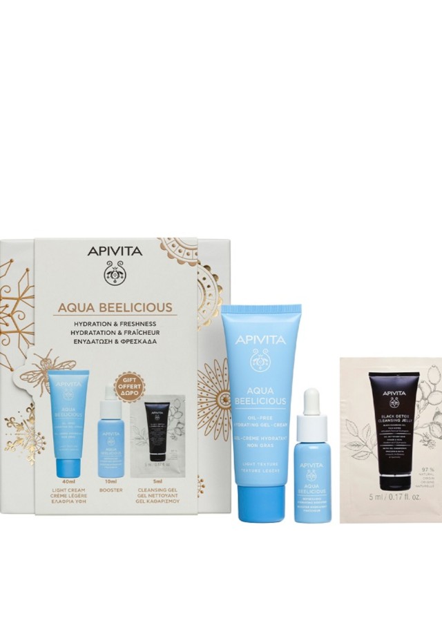 Apivita Aqua Beelicious Promo με Aqua Beelicious Ενυδατική Κρέμα-Gel Ελαφριάς Υφής, 40ml & Δώρο Booster Αναζωογόνησης & Ενυδάτωσης, 10ml & Gel Καθαρισμού για Πρόσωπου & Μάτια, 5ml, 1σετ