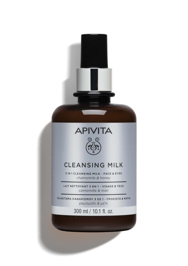 Apivita Cleansing Milk Γαλάκτωμα Καθαρισμού 3 σε 1 με Χαμομήλι & Μέλι για Πρόσωπο & Μάτια, 300ml