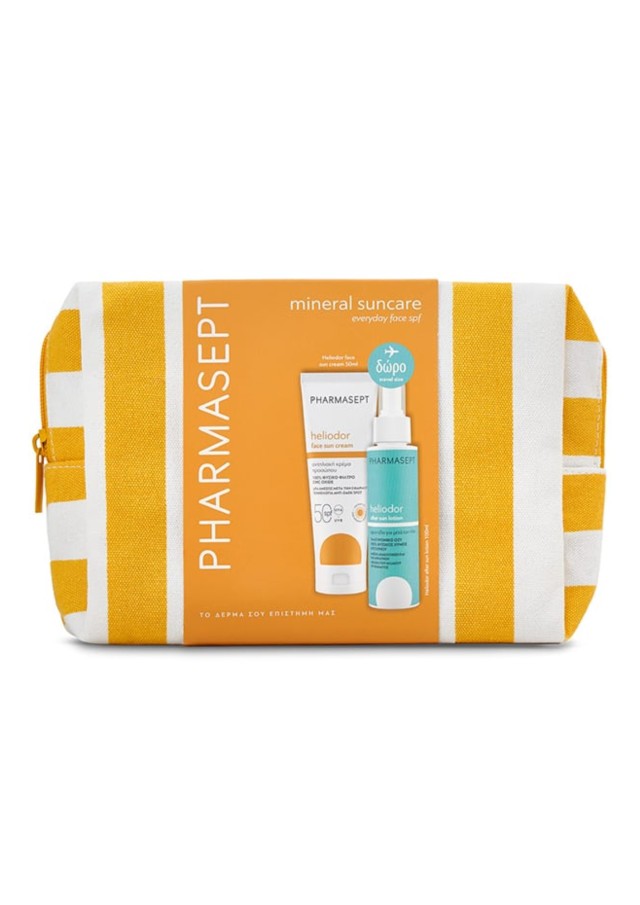 Pharmasept Promo Heliodor Face Sun Cream SPF50 Αντηλιακό Προσώπου, 50ml & Δώρο Travel Size Heliodor After Sun Lotion Γαλάκτωμα Προσώπου-Σώματος για Μετά την Έκθεση στον Ήλιο, 100ml & Νεσεσέρ, 1σετ