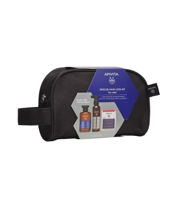 Apivita Set Rescue Hair Loss Kit for Μen - Πακέτο με Λοσιόν Κατά της Τριχόπτωσης 150ml, Τονωτικό Σαμπουάν Κατά της Τριχόπτωσης 250ml & Κάψουλες για Υγιή Μαλλιά & Νύχια 30τμχ