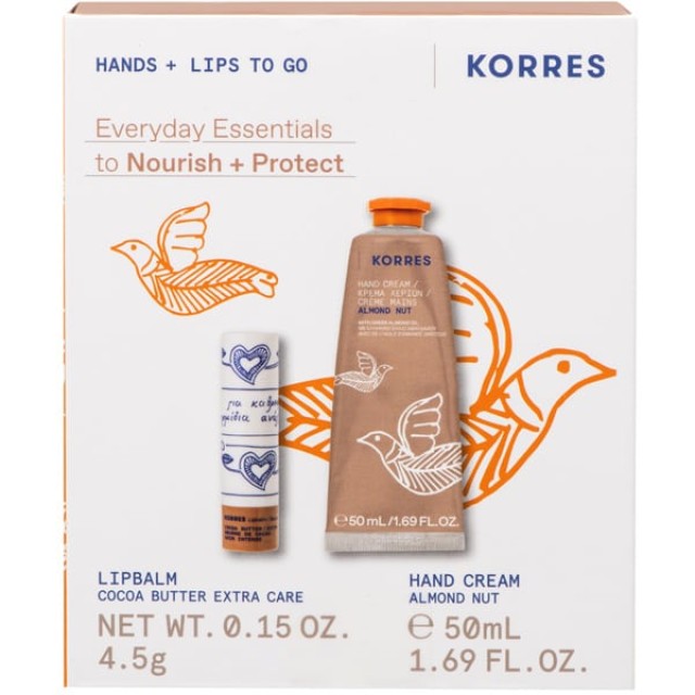KORRES Set Hand Cream Almond Nut Κρέμα Χεριών με Αμύγδαλο, 50ml & Lip Balm Cocoa Butter Βούτυρο Κακάο Χειλιών, 4.5g