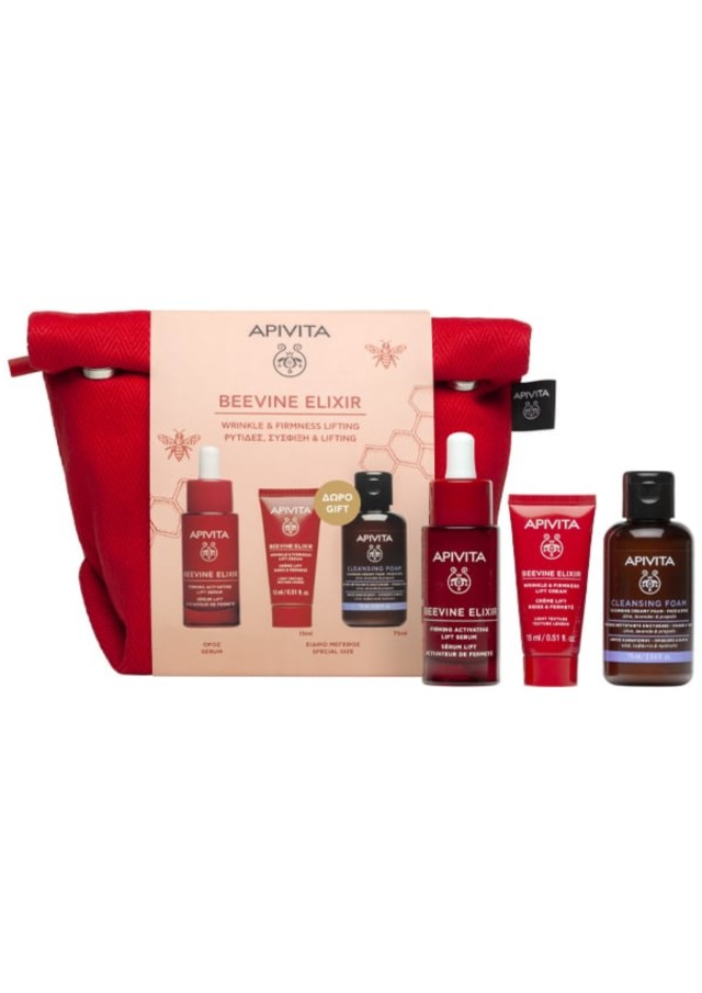 Apivita Promo Beevine Elixir με Beevine Elixir Serum Ορός Προσώπου για Σύσφιξη & κατά των Ρυτίδων, 30ml & Δώρο Κρέμα Προσώπου Σύσφιξης & κατά των Ρυτίδων, 15ml, Αφρό Καθαρισμού, 75ml & Nεσεσέρ, 1τεμ, 1σετ
