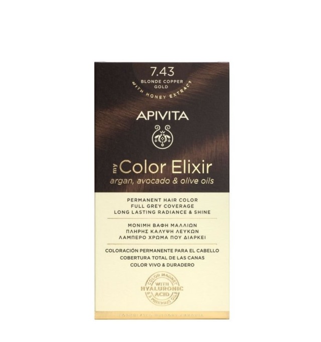 Apivita My Color Elixir Μόνιμη Βαφή Μαλλιών 7.43 ΞΑΝΘΟ ΧΑΛΚΙΝΟ ΜΕΛΙ