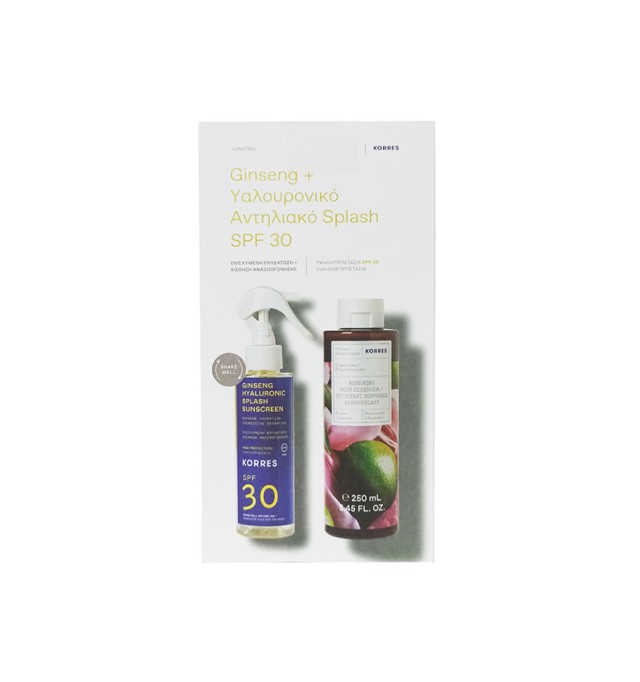 Korres Promo Ginseng Hyaluronic Splash Sunscreen 150ml & Renewing Body Cleanser Ginger & Lime 250ml