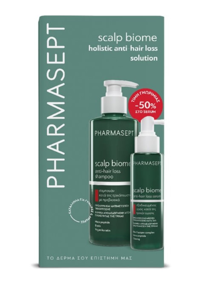 Pharmasept Πακέτο Προσφοράς με Scalp Biome Anti-Hair Loss Shampoo Σαμπουάν κατά της Τριχόπτωσης με Πρεβιοτικά, 400ml & Scalp Biome Anti-Hair Loss Serum Εξειδικευμένος Ορός κατά της Τριχόπτωσης (-50% Τιμή Γνωριμίας), 100ml, 1σετ
