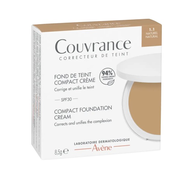 Avene Couvrance Compact Foundation Cream SPF30 με Κρεμώδη Υφή 1.1 Natural 8.5gr