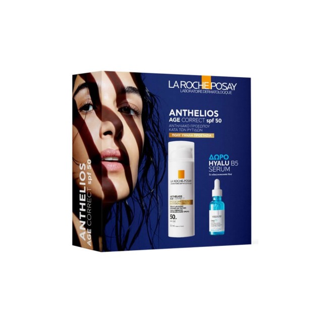 La Roche-Posay Αnthelios Age Correct SPF50 Αντηλιακή Κρέμα Κατά της Φωτογήρανσης & Δώρο Hyalu B5 Ορός Προσώπου, 10ml, 1σετ