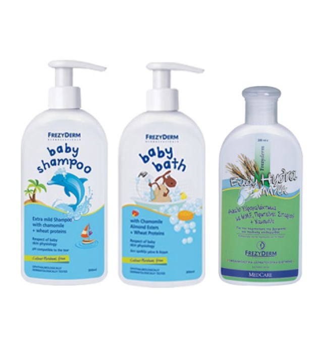 Frezyderm Baby Shampoo 300ml + Baby Bath 300ml+ Baby Hydra Milk 200ml