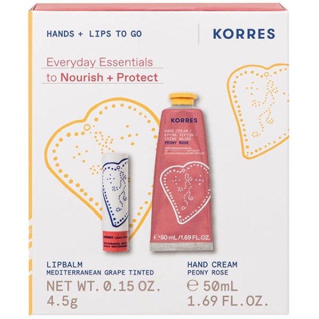 Korres Promo Hands + Lips To Go με Peony Rose Κρέμα Χεριών, 50ml & Lip Balm Grape Tinted Bάλσαμο Χειλιών, 4.5g