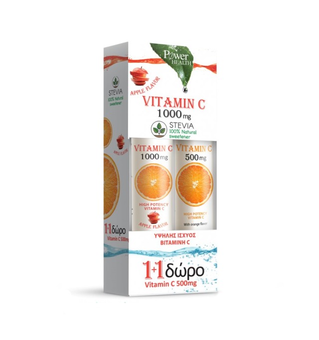 Power Health Vitamin C STEVIA 1000mg 24s με Γεύση Μήλο + ΔΩΡΟ Vitamin C 500mg 20s