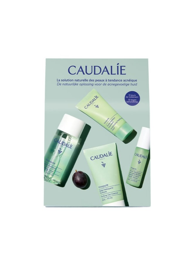 Caudalie Vinopure Starter Kit με Purifying Gel Cleanser Καθαριστικό Προσώπου, 30ml, Purifying Toner Φροντίδα κατά των Ατελειών, 50ml, Blemish Control Salicylic Serum, Ορός Προσώπου, 10ml & Moisturizing Mattifying Fluid Ενυδατική Κρέμα, 15ml, 1σετ