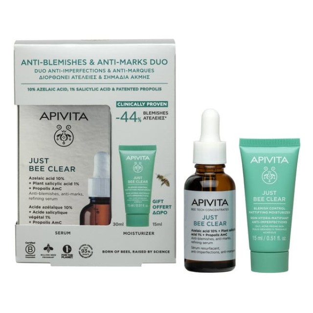 Apivita Promo Duo Just Bee Clear Ορός 30ml & Κρέμα κατά των Ατελειών 15ml