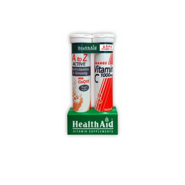 HealthAid Α ΤΟ Ζ ΑCTIVE Multivitamis+Q10 -Tutti Frutti 20 tabs+ Vitamin C 1000mg Πορτοκάλι 20 tabs