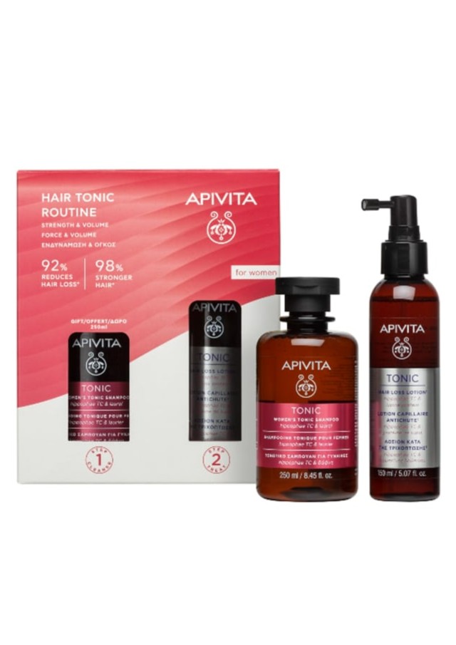 Apivita Promo Womens Hair Tonic Routine Strength & Volume Tonic Shampoo, 250ml & Tonic Hair Loss Lotion, 150ml, 1σετ