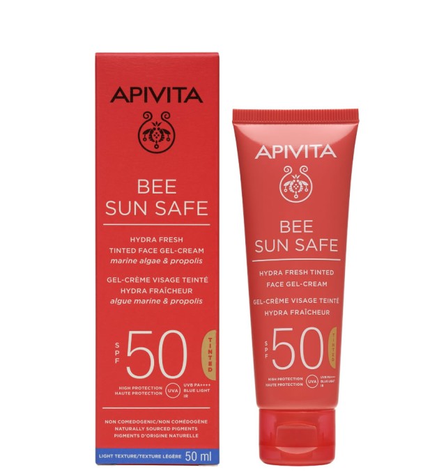 Apivita Bee Sun Safe Ενυδατική Κρέμα-Gel Προσώπου με χρώμα SPF50 με Θαλάσσια Φύκη & Πρόπολη 50ml