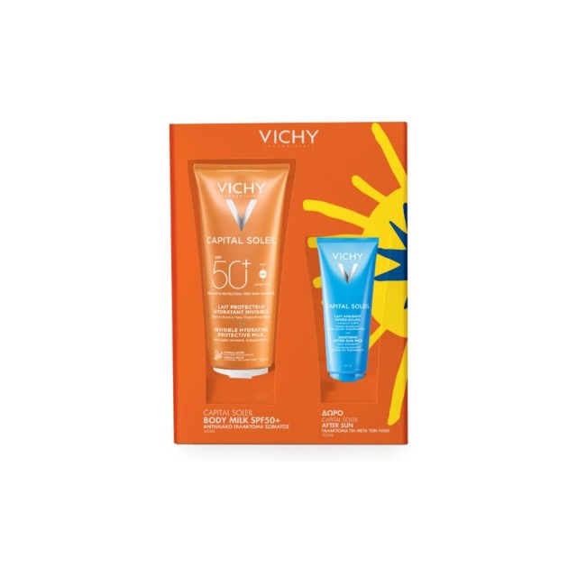Vichy Capital Soleil Promo Invisible Hydrating Αντηλιακό Γαλάκτωμα SPF50+, 300ml & Δώρο Capital Soleil After Sun Καταπραϋντικό Γαλάκτωμα για Μετά τον Ήλιο, 100ml, 1σετ