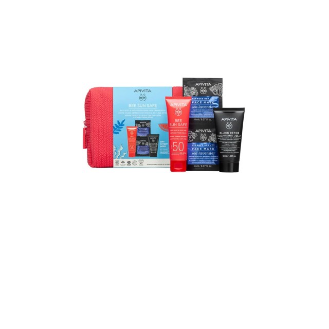 Apivita Promo Bee Sun Safe Anti Spot & Anti Age Defense Face Cream Κρέμα Προσώπου SPF50+, 50ml & Δώρο Black Detox Cleansing Jelly Μαύρο Gel Kαθαρισμού, 50ml & Express Beauty Face Mask Sea Lavender Μάσκα Προσώπου Θαλάσσια Λεβάντα, 2x8ml, 1σετ