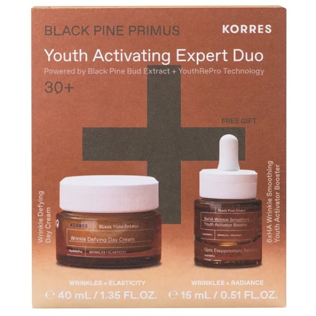 Korres PROMO Black Pine Primus Λείανση Ρυτίδων + Ελαστικότητα Κρέμα Νεότητας Ημέρας 40ml & ΔΩΡΟ Black Pine Primus Ορός Ενεργοποίησης Νεότητας 15ml