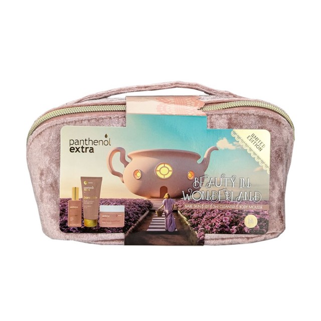 Panthenol Extra Beauty In Wonderland Edition Bare Skin Promo Eau de Toilette Γυναικείο Άρωμα, 50ml, 3in1 Cleanser Αφρόλουτρο & Σαμπουάν, 100ml, Superfood Body Mousse Ενυδατικό Μους Σώματος, 100ml & Νεσεσέρ, 1σετ