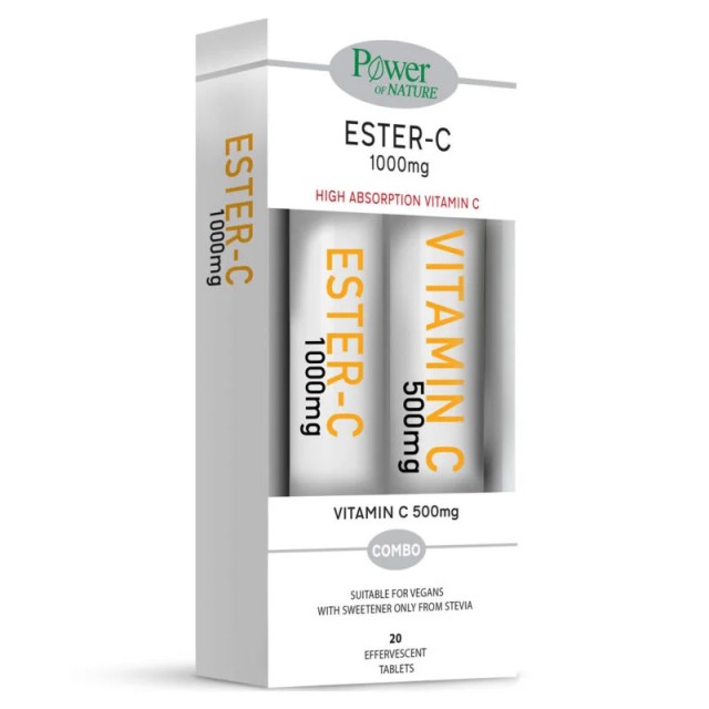 Power Health Vitamin Ester-C 1000mg με Στέβια 24 eff tabs & Δώρο Vitamin C 500mg Πορτοκάλι 20eff tabs