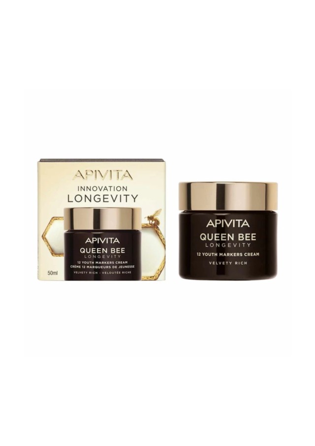 Apivita Queen Bee Longevity Rich Day Cream Πλούσια Βελούδινη Κρέμα Για Δράση Σε 12 Δείκτες Νεότητας, 50ml
