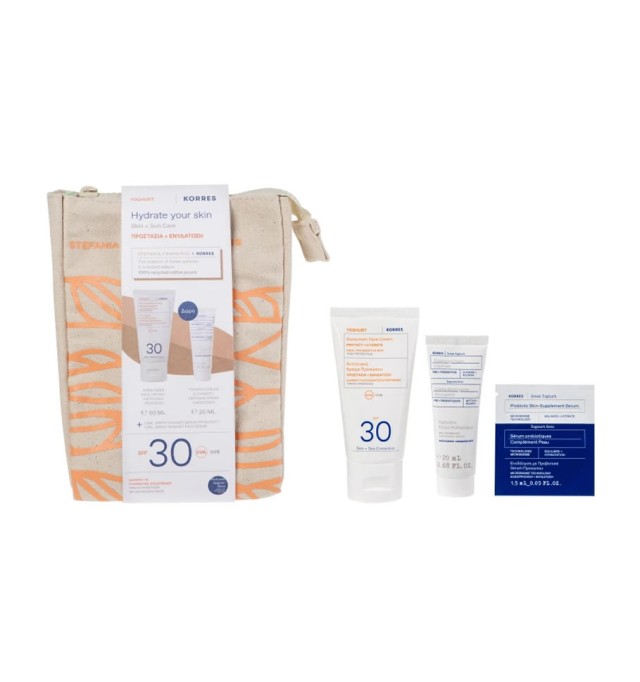 Korres Set Γιαούρτι Αντηλιακή Κρέμα Προσώπου Spf30 50ml & Δώρο Γιαούρτι Αφρώδης Κρέμα Καθαρισμού 20ml & Γιαούρτι Ενυδάτωση με Προβιοτικά Serum Προσώπου 1.5 ml