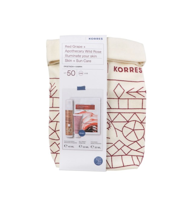 Korres Set Red Grape Face Sunscreen Κόκκινο Σταφύλι με Διάφανη Λάμψη SPF50 40ml + Δώρο Gel Cream 20ml + Face Mask 20ml