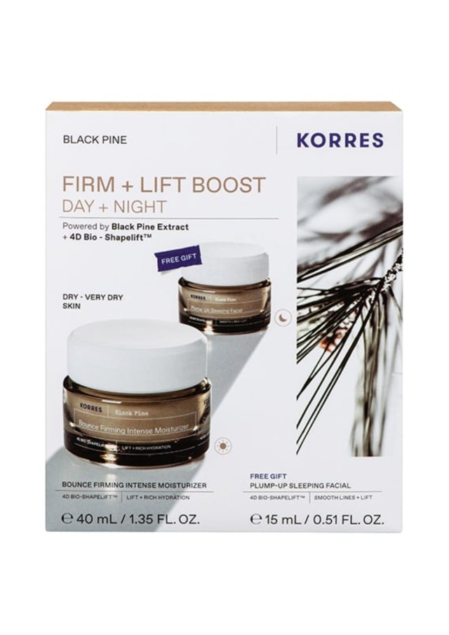 Korres Promo Black Pine Bounce Firming Intense Moisturizer Κρέμα Σύσφιξης Ημέρας, 40ml & Δώρο Pump-Up Sleeping Facial Κρέμα Σύσφιξης Νύχτας, 15ml, 1σετ DRY - VERY DRY SKIN